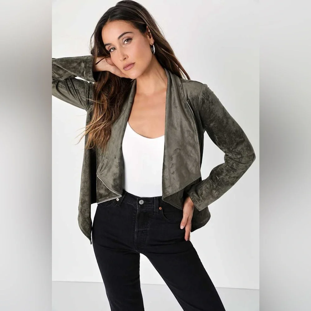 Lulus Wild at Heart Olive Green Vegan Suede Moto Jacket 🫒✨ - Picture 1 of 8